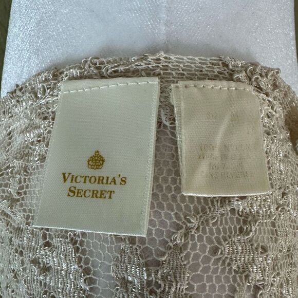 Vintage Victoria Secret Women’s M White Label Cream Tan Lace Short Sleeve Top - Picture 5 of 5